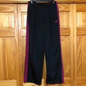 Black and pink Adidas athletic track pants